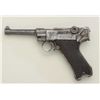 1920 Commercial Luger, 9mm cal., gray brown  patina finish, wood grips, serial #5428, in  rough cond