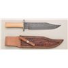 Image 2 : Custom spear point Bowie knife made of  Damascus patterned watered steel signed  Chaffee.  The knife