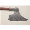 Image 2 : European ax showing armorers mark and  engraved designs, circa 16th to 18th century.   The cutting e