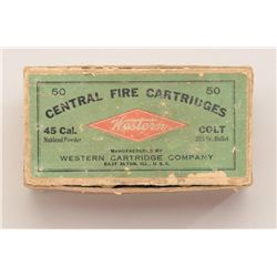 .45 Colt cal. box of cartridges, 255 grain  bullet by Western Cartridge Co, marked  Nublend powder, 