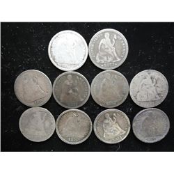 10 ASSORTED 1870'S SEATED LIBERTY DIMES