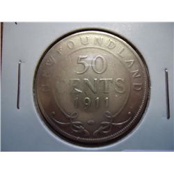 1911 NEW FOUNDLAND SILVER 50 CENTS