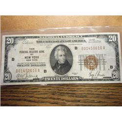 1929 US $20 NATIONAL CURRENCY NEW YORK