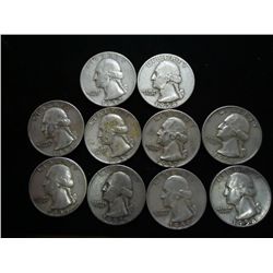 10 ASSORTED 1950'S WASHINGTON SILVER QUARTERS
