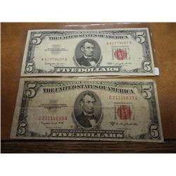 1953-B & 63 US $5 NOTES RED SEALS