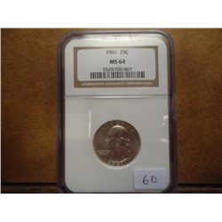 1961 WASHINGTON SILVER QUARTER NGC MS64