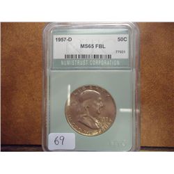 1957-D FRANKLIN HALF DOLLAR NTC MS65 FBL