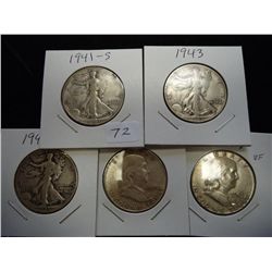 1941-S,43,43-D,49-D & 63-D HALF DOLLARS (SILVER)