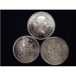 3-1964 CANADA SILVER 50 CENTS 2-UNCS