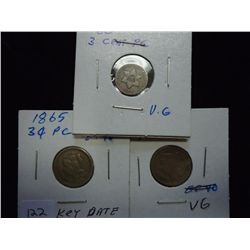 1852 SILVER THREE CENT, 1865 & 66 3 CENTS (NICKEL)