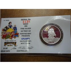 1/2 OUNCE FINE SILVER DISNEY PROOF COIN "GRUMPY"