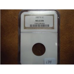 1957-D LINCOLN CENT NGC MS65 BN