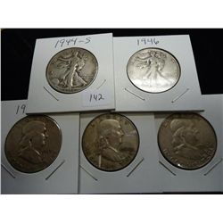 1944-S,46,53-D,60-D & 63-D HALF DOLLARS (SILVER)