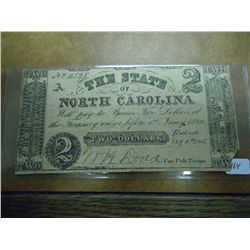 1861 STATE OF NORTH CAROLINA OBSOLETE $2 NOTE
