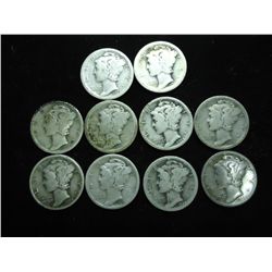 10 ASSORTED 1920'S MERCURY DIMES