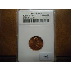 1958-D LINCOLN CENT ANACS MS66 RED