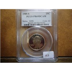1989-S WASHINGTON QUARTER PCGS PR69 DCAM