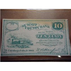 1862 SUMMIT COUNTRY BANK 10 CENT FRACTIONAL NOTE