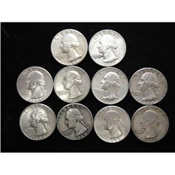 10 ASSORTED 1960'S WASHINGTON SILVER QUARTERS