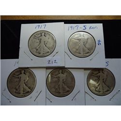 1917,17-S REV., 18,18-D & 18-S WALKING LIB. HALVES