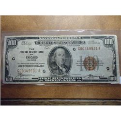 1929 US $100 NATIONAL CURRENCY CHICAGO