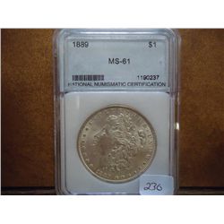 1889 MORGAN SILVER DOLLAR NNC MS61