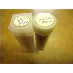 ROLL OF 50-1968-S AND 48- 1982-D LINCOLN CENTS UNC