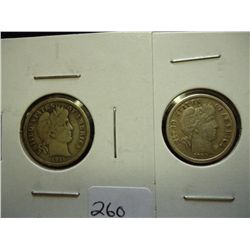 1911 VF & 13 (EXTRA FINE) BARBER DIMES