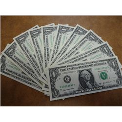 10 LOW SERIAL NUMBER 2003-A $1 FRN'S IN