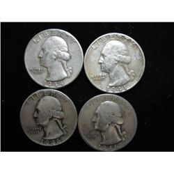 4 ASSORTED 1940'S WASHINGTON SILVER QUARTERS