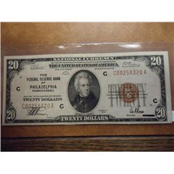 1929 US $20 NATIONAL CURRENCY PHILADELPHIA