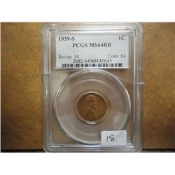 1939-S LINCOLN CENT PCGS MS64 RB CASE CRACKED