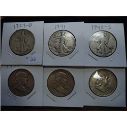 1934-D,41,42-S,58-D,59 & 59-D HALF DOLLARS
