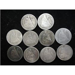 10 ASSORTED 1870'S SEATED LIBERTY DIMES