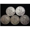 Image 1 : 5 ASSORTED WALKING LIBERTY HALF DOLLARS