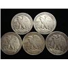Image 2 : 5 ASSORTED WALKING LIBERTY HALF DOLLARS