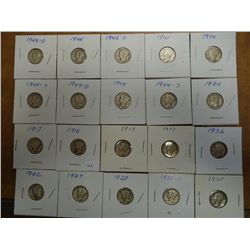 20 ASSORTED MERCURY DIMES (SILVER)