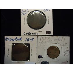 DRAPED BUST CENT NO DATE,1819 US LARGE CENT &