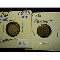 1853 SEATED LIBERTY HALF DIME 1856 LOVE TOKEN