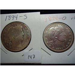 1894-S & 94-O BARBER HALF DOLLARS POLISHED