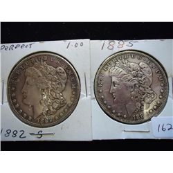 1882-S & 85 MORGAN SILVER DOLLARS