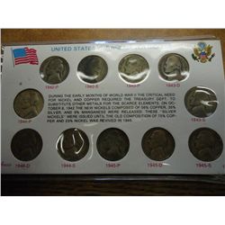 US WAR TIME SILVER NICKELS SET 11 COINS
