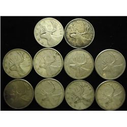 10 ASSORTED CANADA SILVER 25 CENTS