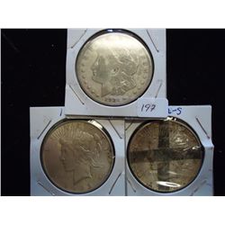 1921-D MORGAN, 22 & 22-S PEACE SILVER DOLLARS