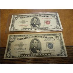1953 $5 SILVER CERTIFICATE & 53-B $5 US NOTE