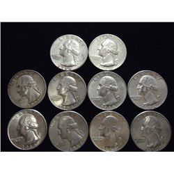 10 ASSORTED 1960'S WASHINGTON SILVER QUARTERS