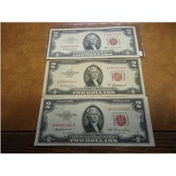 1953,53-A & 63 TWO DOLLAR US NOTES RED SEALS