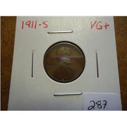 1911-S LINCOLN CENT (VERY GOOD+)