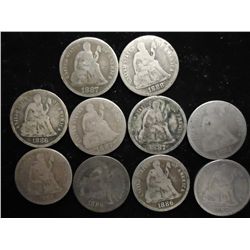 10 ASSORTED 1800'S SEATED LIBERTY DIMES