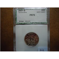 2001-S SILVER VERMONT QUARTER PCI PR70